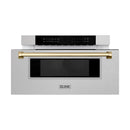 ZLINE Autograph Edition 30-Inch 1.2 cu. ft. Built-In Microwave Drawer in Fingerprint Resistant Satin Stainless Steel with Gold Accents (MWDZ-30-SS-G)