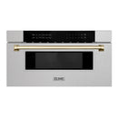ZLINE Autograph Edition 30-Inch 1.2 cu. ft. Built-In Microwave Drawer in Fingerprint Resistant Satin Stainless Steel with Gold Accents (MWDZ-30-SS-G)