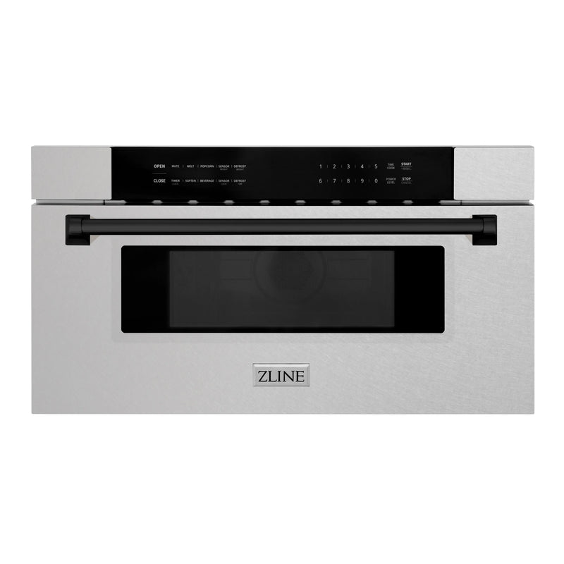 ZLINE Autograph Edition 30-Inch 1.2 cu. ft. Built-In Microwave Drawer in Fingerprint Resistant DuraSnow Stainless Steel with Matte Black Accents (MWDZ-30-SS-MB)