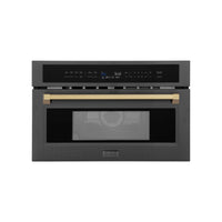 ZLINE Autograph Edition 30-Inch 1.6 cu ft. Built-in Convection Microwave Oven in Black Stainless Steel with Champagne Bronze Accents (MWOZ-30-BS-CB)
