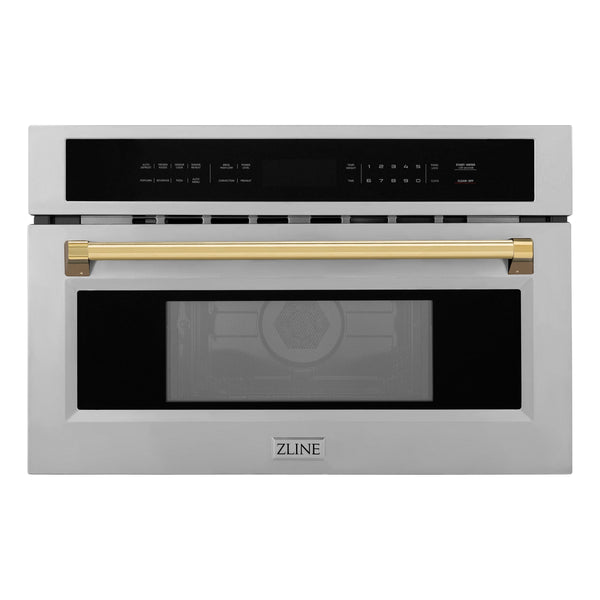 ZLINE Autograph Edition 30-Inch 1.6 cu ft. Built-in Convection Microwave Oven in Stainless Steel with Gold Accents (MWOZ-30-G)