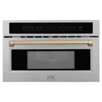 ZLINE Autograph Edition 30-Inch 1.6 cu ft. Built-in Convection Microwave Oven in Fingerprint Resistant Stainless Steel with Champagne Bronze Accents (MWOZ-30-SS-CB)