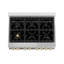 ZLINE Autograph Edition 2-Piece Appliance Package - 36-Inch Dual Fuel Range & Wall Mounted Range Hood in Stainless Steel and White Door with Gold Trim (2AKP-RAWMRH36-G)