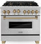 ZLINE Autograph Edition 36-Inch 4.6 cu. ft. Range with Gas Stove and Gas Oven in DuraSnow® Stainless Steel with Champagne Bronze Accents (RGSZ-SN-36-CB)
