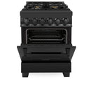 ZLINE 24-inch Legacy Series Dual Fuel Range with 4 Gas Brass Burners and 2.8 Cu.ft. Electric Oven in Black Stainless (RAB-BR-24)