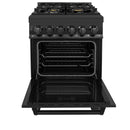 ZLINE 24-inch Legacy Series Dual Fuel Range with 4 Gas Brass Burners and 2.8 Cu.ft. Electric Oven in Black Stainless (RAB-BR-24)