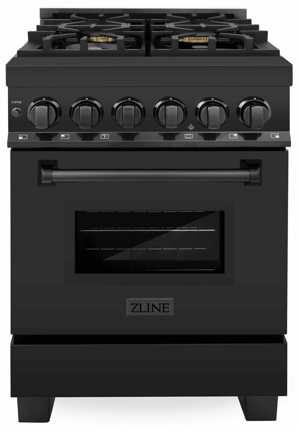 ZLINE 24-Inch Black Stainless 2.8 Cu.ft. - 4 Gas Brass Burner & Electric Oven Range (RAB-BR-24)
