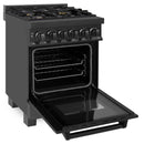ZLINE 24-inch Legacy Series Dual Fuel Range with 4 Gas Brass Burners and 2.8 Cu.ft. Electric Oven in Black Stainless (RAB-BR-24)