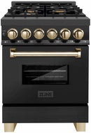 ZLINE Legacy Series Autograph Edition 24-inch Dual Fuel Range with Gas Stove and 2.8 Cu. Ft. Electric Oven in Black Stainless Steel with Gold Trim (RABZ-24-G)