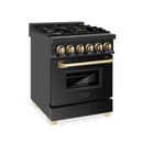 ZLINE Legacy Series Autograph Edition 24-inch Dual Fuel Range with Gas Stove and 2.8 Cu. Ft. Electric Oven in Black Stainless Steel with Gold Trim (RABZ-24-G)