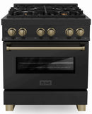 ZLINE Legacy Series Autograph Edition 30-inch Dual Fuel Range with Gas Stove and 4.0 Cu. Ft. Electric Oven in Black Stainless Steel with Champagne Bronze Accents (RABZ-30-CB)