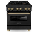 ZLINE Autograph Edition 2-Piece Appliance Package - 30-Inch Dual Fuel Range & Wall Mounted Range Hood in Black Stainless Steel with Champagne Bronze Trim (2AKP-RABRH30-CB)