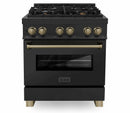 ZLINE Legacy Series Autograph Edition 30-inch Dual Fuel Range with Gas Stove and 4.0 Cu. Ft. Electric Oven in Black Stainless Steel with Champagne Bronze Accents (RABZ-30-CB)
