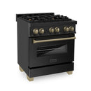 ZLINE Legacy Series Autograph Edition 30-inch Dual Fuel Range with Gas Stove and 4.0 Cu. Ft. Electric Oven in Black Stainless Steel with Champagne Bronze Accents (RABZ-30-CB)