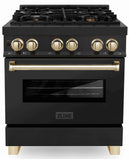 ZLINE Legacy Series Autograph Edition 30-inch Dual Fuel Range with Gas Stove and 4.0 Cu. Ft. Electric Oven in Black Stainless Steel with Gold Accents (RABZ-30-G)