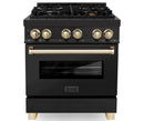 ZLINE Autograph Edition 2-Piece Appliance Package - 30-Inch Dual Fuel Range & Wall Mounted Range Hood in Black Stainless Steel with Gold Trim (2AKP-RABRH30-G)