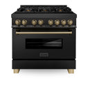 ZLINE Autograph Edition Package - 36-Inch Dual Fuel Range and Range Hood in Black Stainless Steel with Champagne Bronze Trim (2AKP-RABRH36-CB)