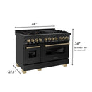 ZLINE Autograph Edition 4-Piece Appliance Package - 48-Inch Dual Fuel Range, Refrigerator, Wall Mounted Range Hood, & 24-Inch Tall Tub Dishwasher in Black Stainless Steel with Champagne Bronze Trim (4AKPR-RABRHDWV48-CB)