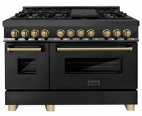 ZLINE Legacy Series Autograph Edition 48-inch Dual Fuel Range with 7 Gas Burner Stove and 6.0 Cu. Ft. Electric Oven in Black Stainless Steel Champagne Bronze Accents (RABZ-48-CB)