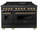 ZLINE Legacy Series Autograph Edition 48-inch Dual Fuel Range with 7 Gas Burner Stove and 6.0 Cu. Ft. Electric Oven in Black Stainless Steel Champagne Bronze Accents (RABZ-48-CB)