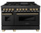 ZLINE Autograph Edition 48-Inch Gas Burner/Electric Oven in Black Stainless Steel with Champaign Bronze Accents (RABZ-48-CB)