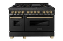 ZLINE Autograph Edition 2-Piece Appliance Package - 48-Inch Dual Fuel Range & Wall Mounted Range Hood in Black Stainless Steel with Champagne Bronze Trim (2AKP-RABRH48-CB)