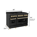 ZLINE Autograph Edition 4-Piece Appliance Package - 48-Inch Dual Fuel Range, Refrigerator, Wall Mounted Range Hood, & 24-Inch Tall Tub Dishwasher in Black Stainless Steel with Gold Trim (4AKPR-RABRHDWV48-G)