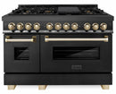 ZLINE Legacy Series Autograph Edition 48-inch Dual Fuel Range with 7 Gas Burner Stove and 6.0 Cu. Ft. Electric Oven in Black Stainless Steel with Gold Accents (RABZ-48-G)