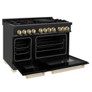 ZLINE Legacy Series Autograph Edition 48-inch Dual Fuel Range with 7 Gas Burner Stove and 6.0 Cu. Ft. Electric Oven in Black Stainless Steel with Gold Accents (RABZ-48-G)