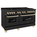 ZLINE Legacy Series Autograph Edition 60-inch Dual Fuel Range with Gas Stove and 7.4 Cu. Ft. Electric Oven in Black Stainless Steel with Gold Accents (RABZ-60-G)