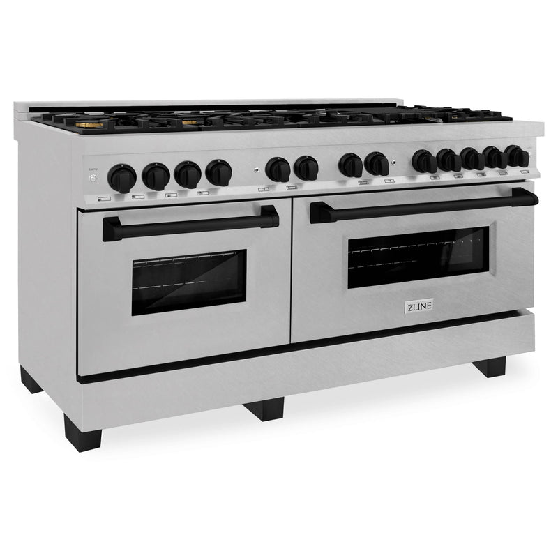 ZLINE Autograph Edition 60-Inch Dual Fuel Range with Gas Stove and Electric Oven in DuraSnow Stainless Steel with Matte Black Accents (RASZ-SN-60-MB)