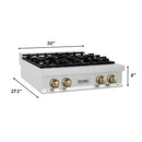 ZLINE Autograph Edition 30-Inch Porcelain Rangetop with 4 Gas Burners in Satin Stainless Steel and Champagne Bronze Accents (RTSZ-30-CB)