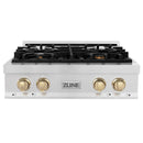 ZLINE Autograph Edition 30-Inch Porcelain Rangetop with 4 Gas Burners in Satin Stainless Steel and Gold Accents (RTSZ-30-G)