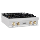 ZLINE Autograph Edition 30-Inch Porcelain Rangetop with 4 Gas Burners in Satin Stainless Steel and Gold Accents (RTSZ-30-G)