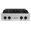 ZLINE Autograph Edition 30-Inch Porcelain Rangetop with 4 Gas Burners in Satin Stainless Steel with Matte Black Accents (RTSZ-30-MB)