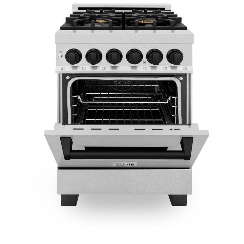 ZLINE Autograph Edition 24-Inch 2.8 cu. ft. Dual Fuel Range with Gas Stove and Electric Oven in DuraSnow® Stainless Steel with Matte Black Accents (RASZ-SN-24-MB)