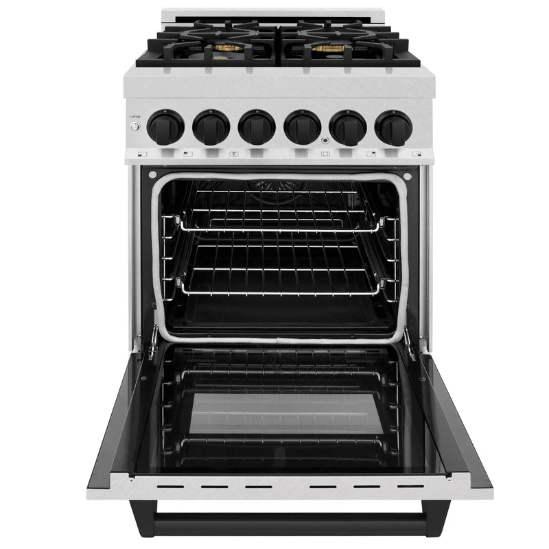 ZLINE Autograph Edition 24-Inch 2.8 cu. ft. Dual Fuel Range with Gas Stove and Electric Oven in DuraSnow® Stainless Steel with Matte Black Accents (RASZ-SN-24-MB)