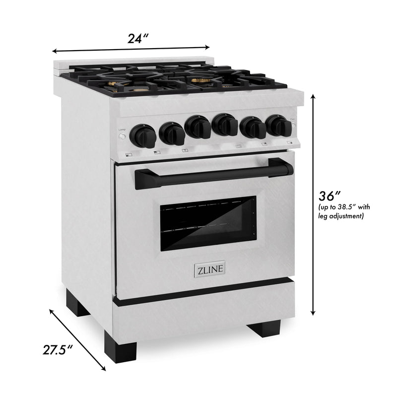ZLINE Autograph Edition 24-Inch 2.8 cu. ft. Range with Gas Stove and Gas Oven in DuraSnow® Stainless Steel with Matte Black Accents (RGSZ-SN-24-MB)