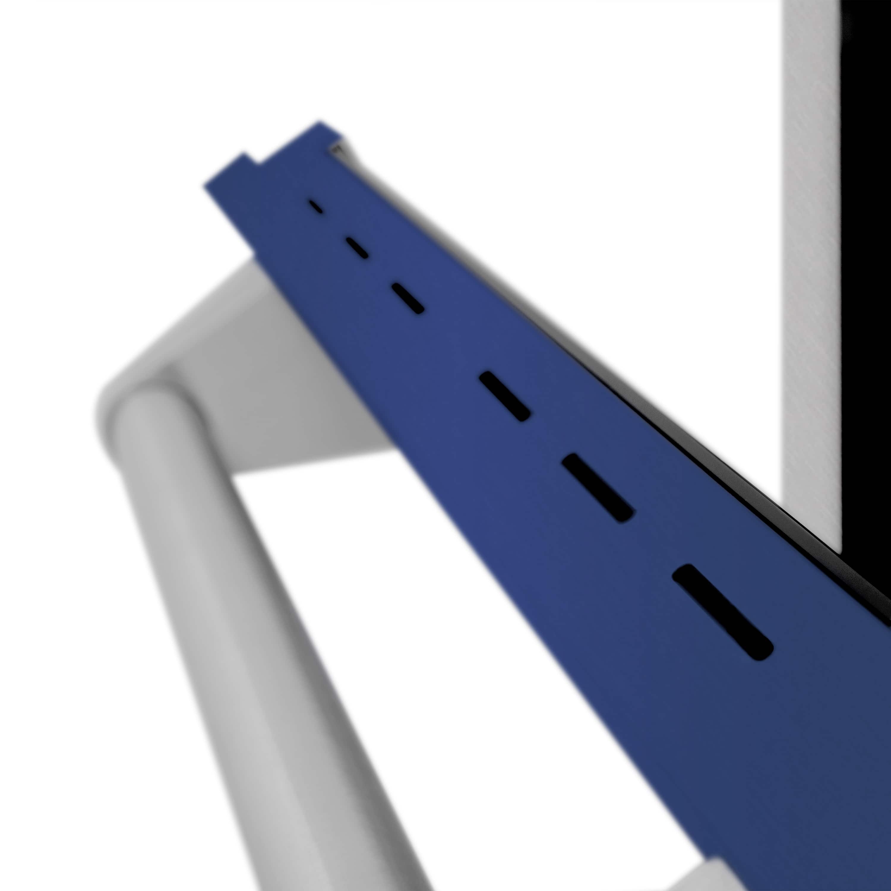 Blue matte oven door handle panel with black vent slots