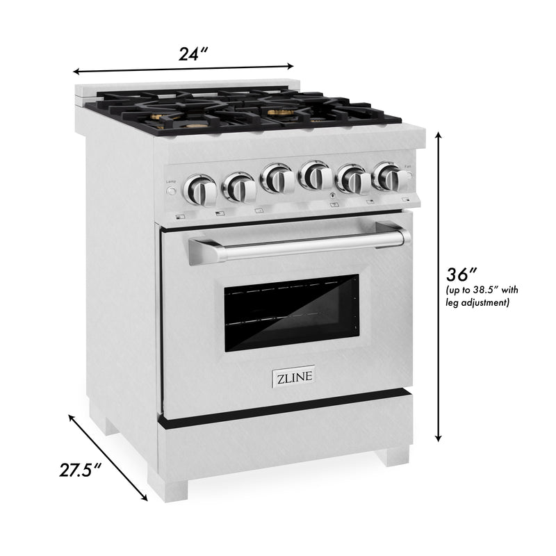 ZLINE 24-Inch Gas Range with 2.8 cu. ft. Gas Oven and Gas Cooktop with Griddle and Brass Burners in Fingerprint Resistant Stainless Steel (RGS-SN-BR-GR-24)