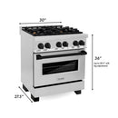ZLINE Autograph Edition 2-Piece Appliance Package - 30-Inch Dual Fuel Range & Wall Mounted Range Hood in Stainless Steel with Matte Black Trim (2AKP-RARH30-MB)