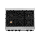 ZLINE Autograph Edition 36-Inch Porcelain Rangetop with 6 Gas Burners in Satin Stainless Steel and Matte Black Accents (RTSZ-36-MB)