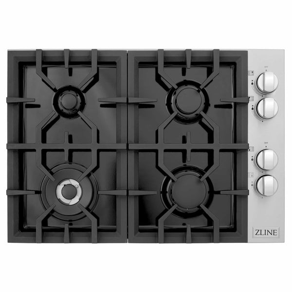 ZLINE 30-Inch Drop-In Gas Stovetop with 4 Gas Burners and Black Porcelain Top (RC30-PBT)