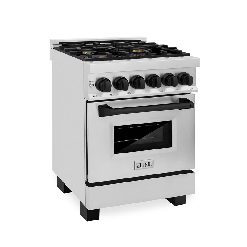 ZLINE Autograph Edition 24-Inch 2.8 cu. ft. Dual Fuel Range with Gas Stove and Electric Oven in Stainless Steel with Matte Black Accents (RAZ-24-MB)