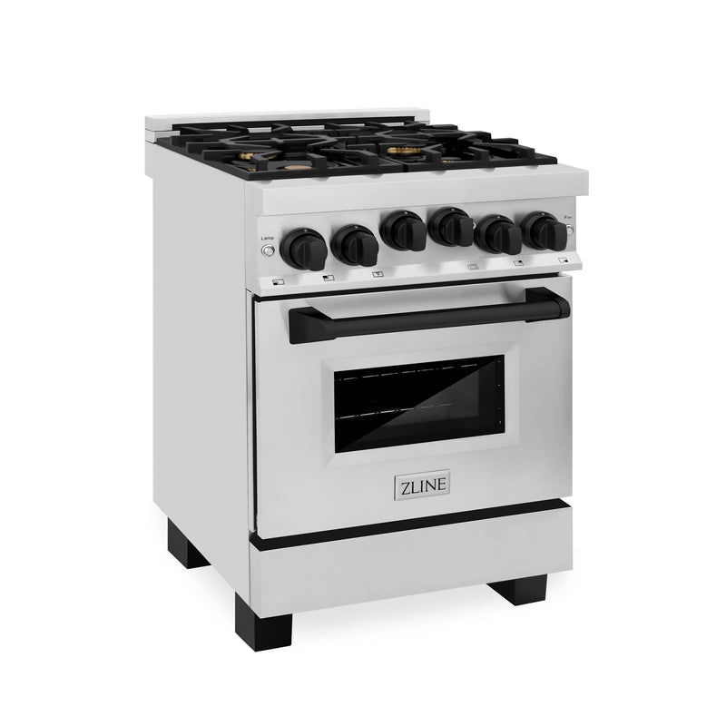 ZLINE Autograph Edition 24-Inch 2.8 cu. ft. Range with Gas Stove and Gas Oven in Stainless Steel with Matte Black Accents (RGZ-24-MB)