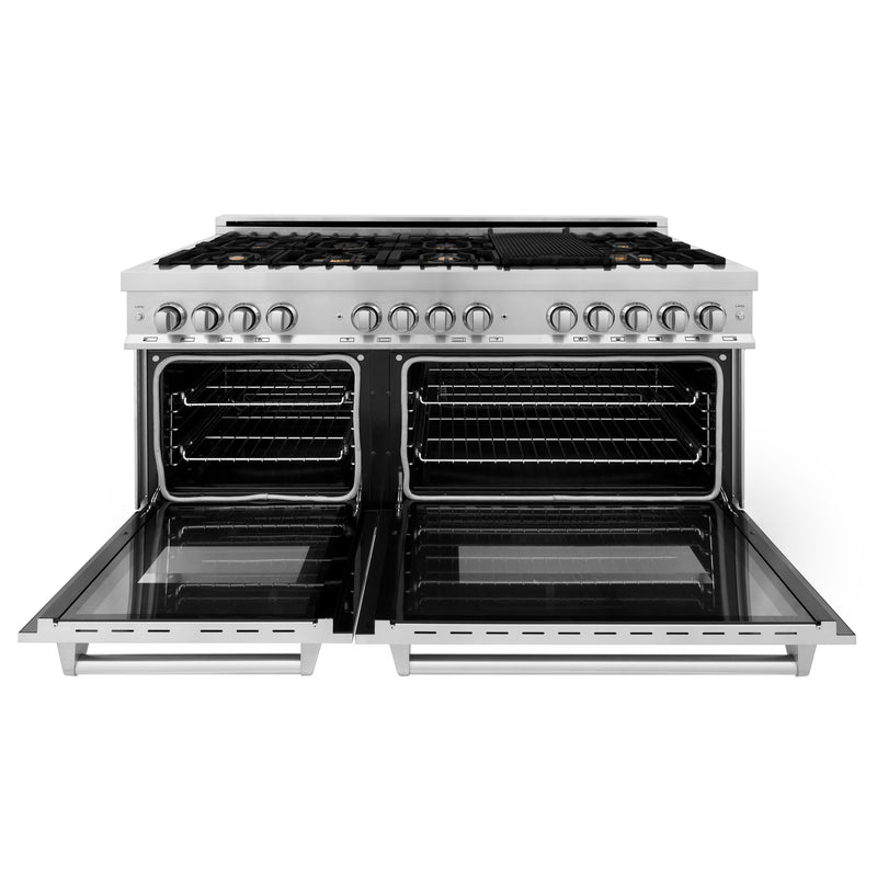 ZLINE 60-Inch Dual Fuel Range with 7.4 cu. ft. Electric Oven and Gas Cooktop with Brass Burners and Griddle in Stainless Steel (RA-BR-GR-60)
