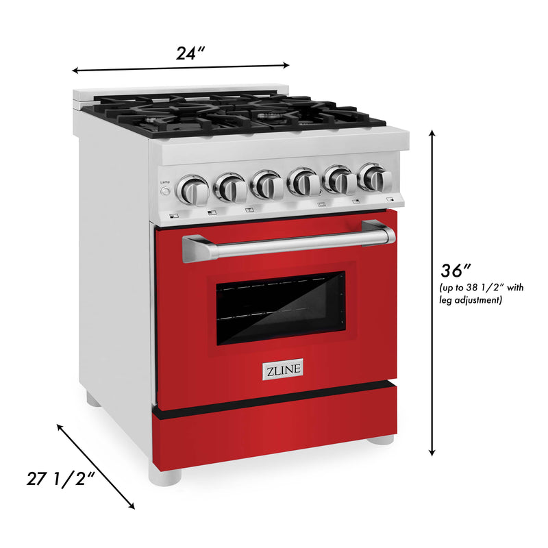 ZLINE 24-Inch 2.8 cu. ft. Dual Fuel Range with Gas Stove and Electric Oven in Stainless Steel and Red Matte Door (RA-RM-24)