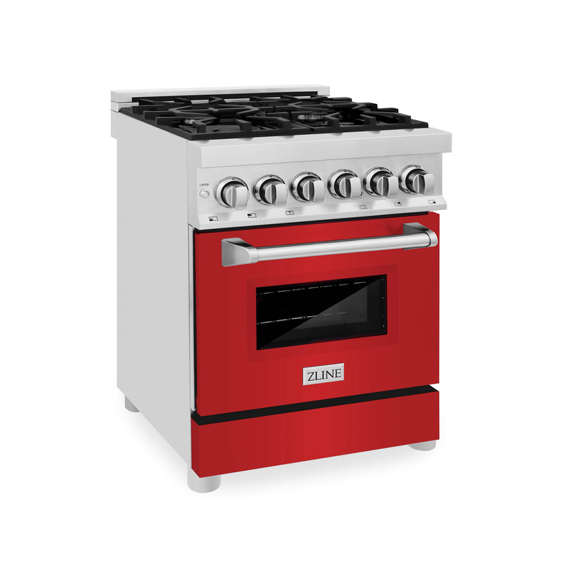 ZLINE 24-Inch 2.8 cu. ft. Dual Fuel Range with Gas Stove and Electric Oven in Stainless Steel and Red Matte Door (RA-RM-24)