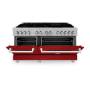 ZLINE 60-inch Legacy Series Dual Fuel Range with 9 Gas Burner Stove and 7.4 Cu. Ft. Electric Oven in Fingerprint Resistant Satin Stainless Steel and Red Gloss Doors (RAS-RG-60)