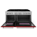 ZLINE 60-inch Legacy Series Dual Fuel Range with 9 Gas Burner Stove and 7.4 Cu. Ft. Electric Oven in Fingerprint Resistant Satin Stainless Steel and Red Gloss Doors (RAS-RG-60)